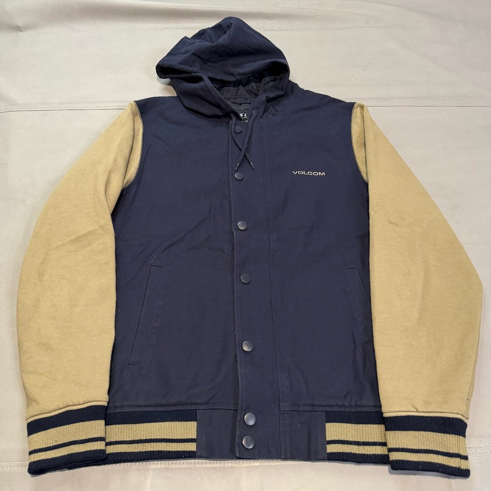 Volcom Men Varsity Jacket Hoodie Skate Light Canvas Navy Skate Y2K Thrash-M-5774